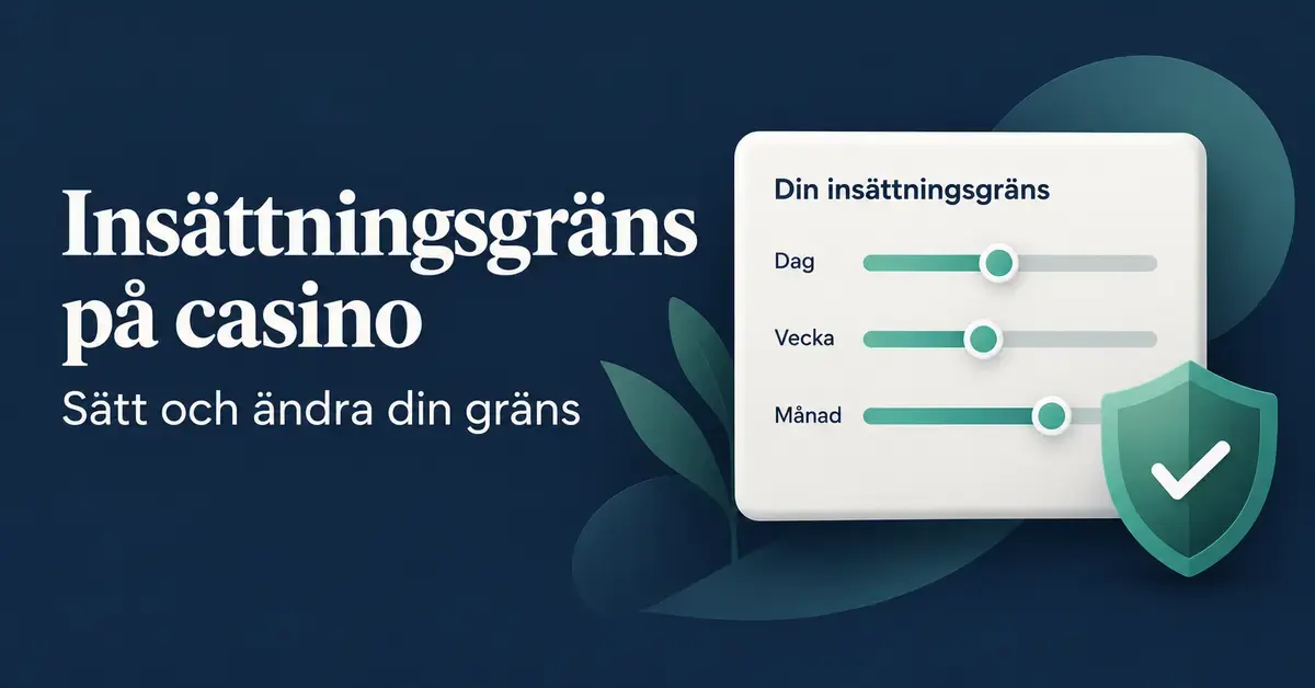 Illustration av insättningsgränser på casino med reglage för dag, vecka och månad samt en sköld med en bock.