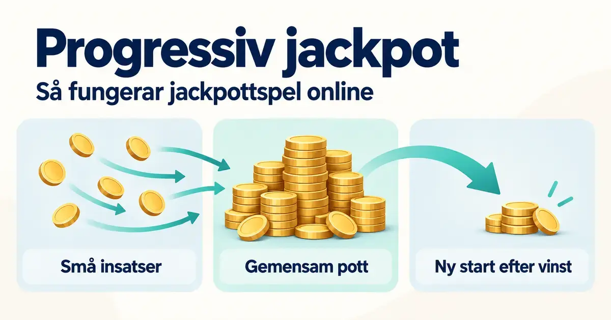 Illustration av hur små insatser bidrar till en gemensam progressiv jackpott som återgår till ett startvärde efter en vinst.